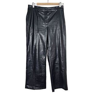 Avec Les Filles Faux Leather Pleated Wide Legs Pants High-Rise Black Women's M